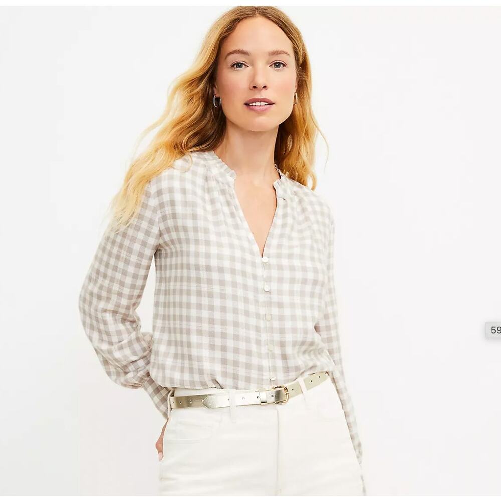 🎉HP!🎉LOFT Shimmer Plaid V-Neck Blouse (Size L) - Picture 3 of 10